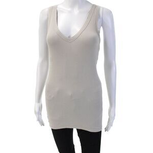 Crown Jewel Women Beige V Neck Sleeveless Tunic Tank Size S